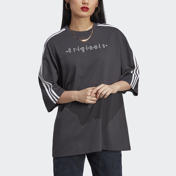 Adidas Oversized Tee IQ3402 女 短袖 上衣 T恤 亞洲版 休閒 三葉草 寬鬆 棉質 深灰