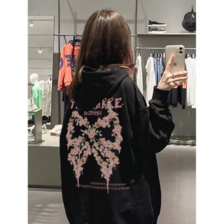 美式別緻時尚蝴蝶結字母印花連帽衫女寬鬆新款秋季長袖上衣