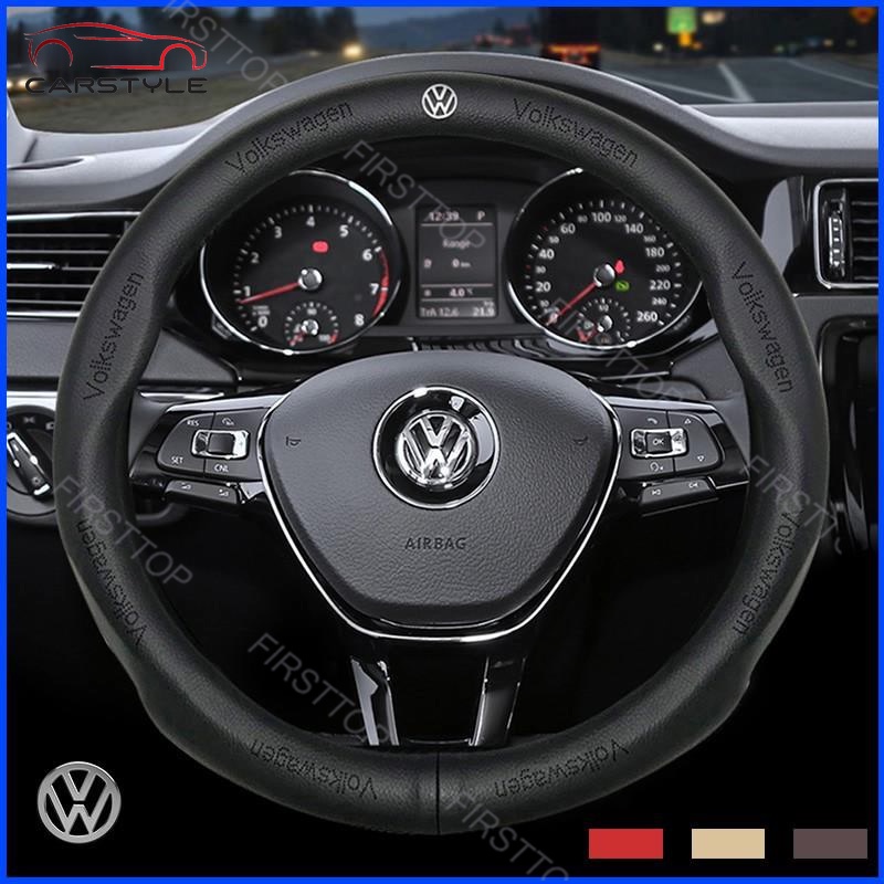 Vw Volkswagen Golf 真皮汽車方向盤套 Tiguan Caddy GTI Polo Passat Gol