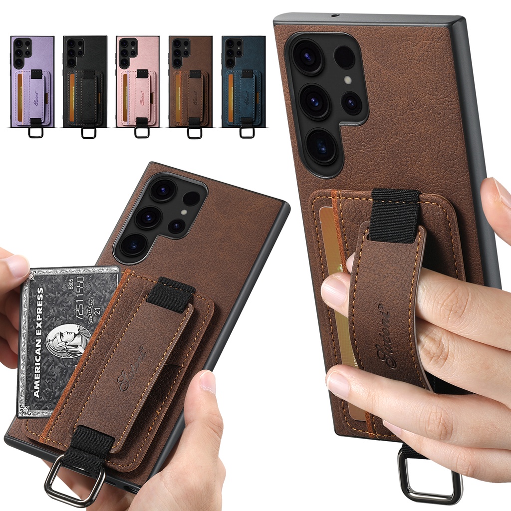 SAMSUNG 適用於三星 Galaxy S22 Plus S24 Note 20 S23 FE 腕帶卡錢包保護套的豪華