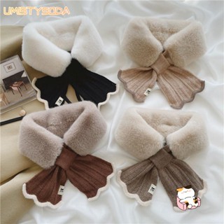 UMISTYSODA針織圍巾,十字披肩領巾,優雅防風加厚魚尾羊毛衣領女性配飾