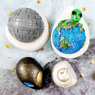 卡通UFO外星人飛碟星球翻糖矽膠模具蛋糕裝飾巧克力DIY樹脂擺件滴膠模具