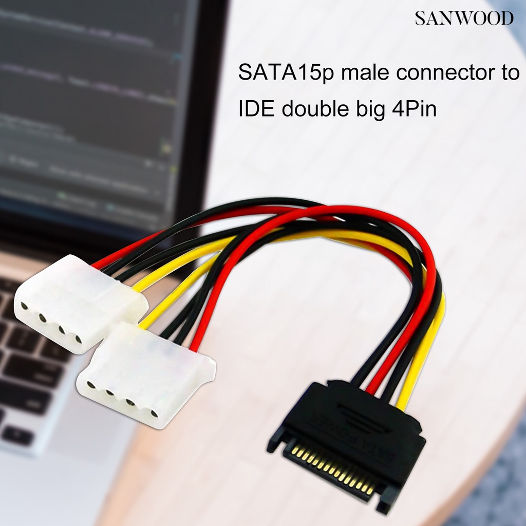 【3C配件】SATA15p公頭轉Molex IDE雙大4Pin母頭 電源線供電線擴展轉接線