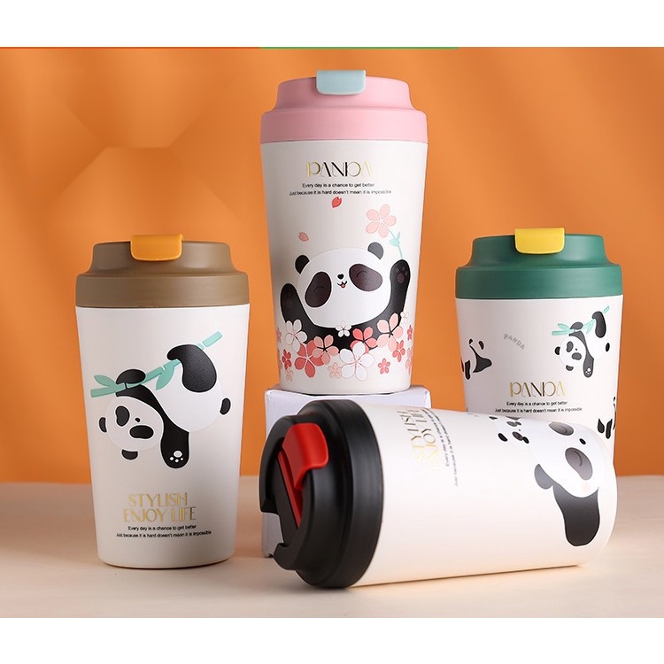 真陶瓷內膽熊貓咖啡杯高顏值簡約可愛卡通保溫杯女生骨瓷水杯