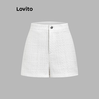 Lovito 優雅素色鈕扣拉鍊基本款女式短褲 LNE20143 (白色)