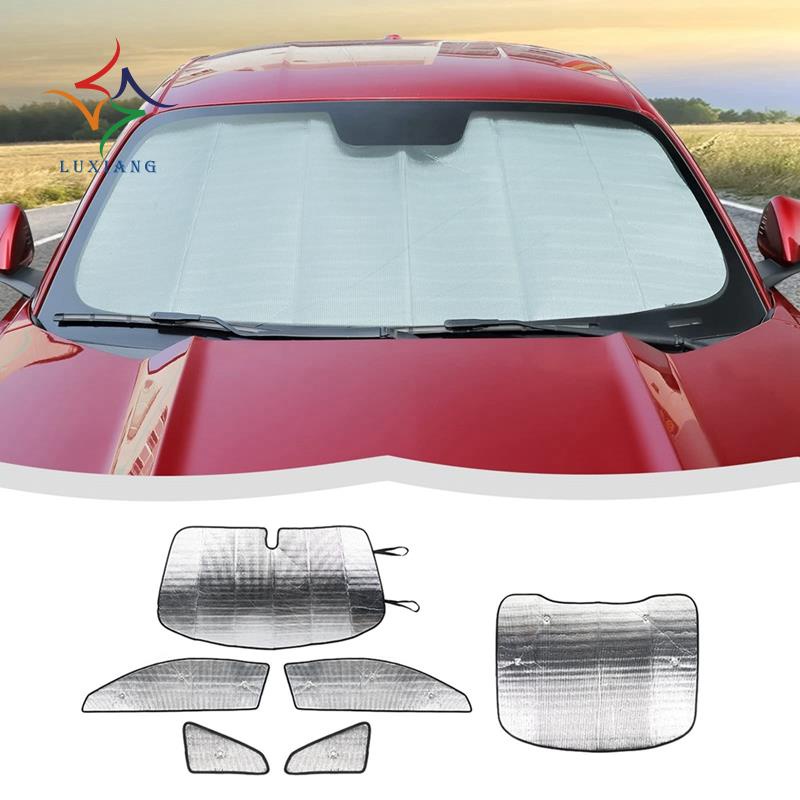 適用於福特野馬 2015-2023 汽車擋風玻璃遮陽板遮陽板隔熱罩車窗遮陽板墊更換零件 6 件