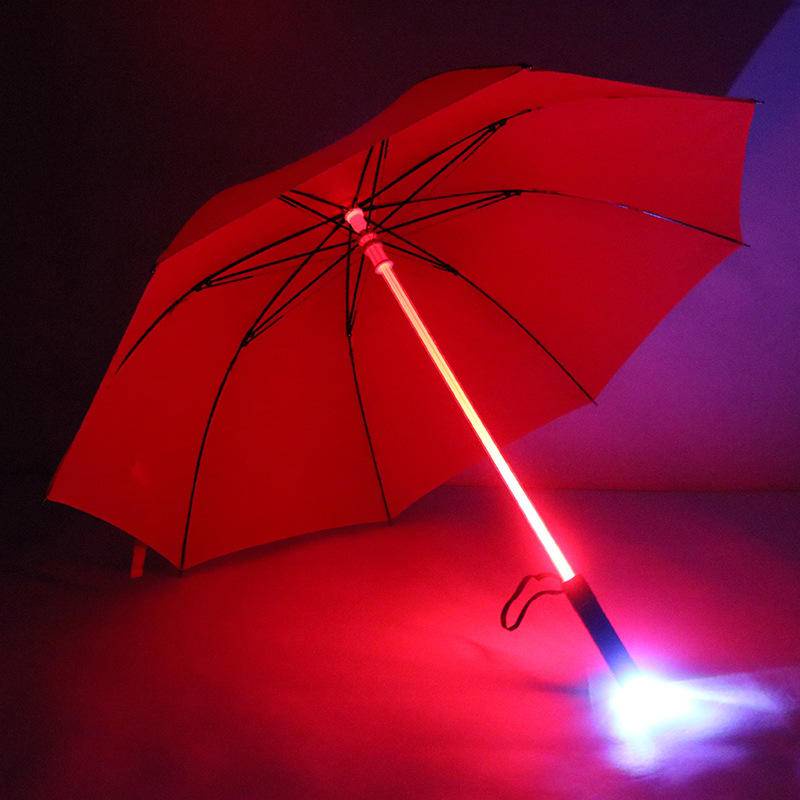 LED發光手動雨傘 七彩燈纖維直杆傘 碰擊布夜光雨傘 情侶