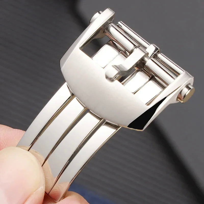 20 毫米適用於 BREITLING 啞光表扣扣鋼表皮革錶帶銀色