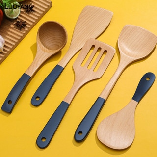 洛陽牡丹 木鏟不沾鍋專用炒菜木頭鍋鏟家用耐高溫木質鏟子廚具小木勺不傷鍋5件套