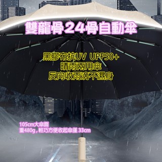 [樂瘋]抗風雙龍骨黑膠晴雨傘 24骨雨傘 自動傘 反向傘 晴雨兩用 抗紫外線 傘下防曬降溫 加強防風 反光圈 A632