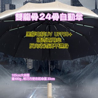 [樂瘋]風吹不倒 雙龍骨24骨晴雨傘 自動傘 反向傘 晴雨兩用 抗紫外線 99% 體感降溫 加強防風 反光圈 A632