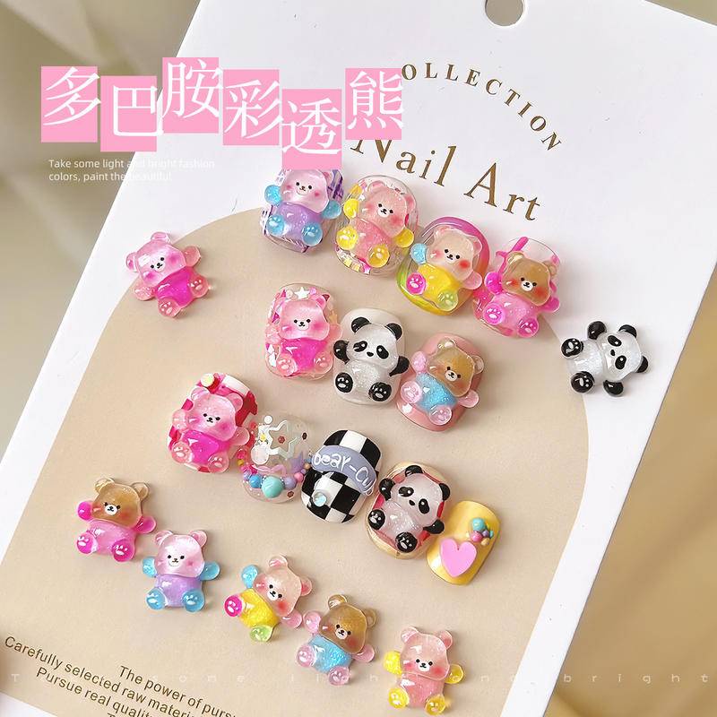 【綉甲屋】2顆熊貓 抱抱熊擁抱飾品 美甲飾品鑽批發呆萌多巴胺軟糖透色小熊貓可愛彩色卡通樹脂裝飾品批發