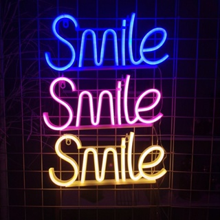 跨境LED微笑smile字母霓虹燈室內掛牆酒吧房間氛圍燈耶誕節日裝飾