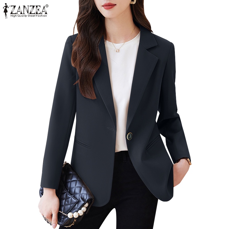 Zanzea 女式韓版純色長袖翻領西裝外套