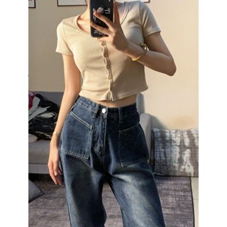 【壹號店】現貨 臺灣出貨 新品復古牛仔褲女 夏季設計感小眾 長褲 牛仔褲子 直筒褲高腰 新款寬松顯瘦闊腿褲子