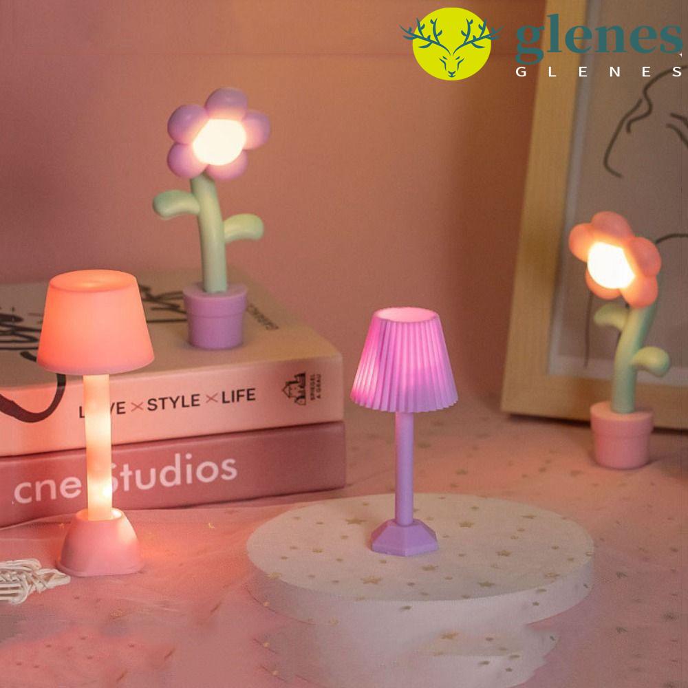GLENES娃娃屋微型LED小夜燈,色彩繽紛花微型夜燈地板,模型娃娃褶襉1:12娃娃屋LED落地燈