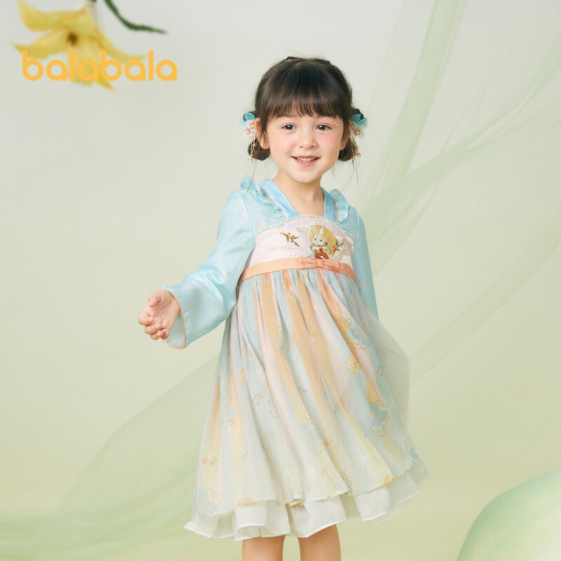 巴拉巴拉女童漢服國風洋裝2023新款童裝兒童秋裝洋氣兒童裙子