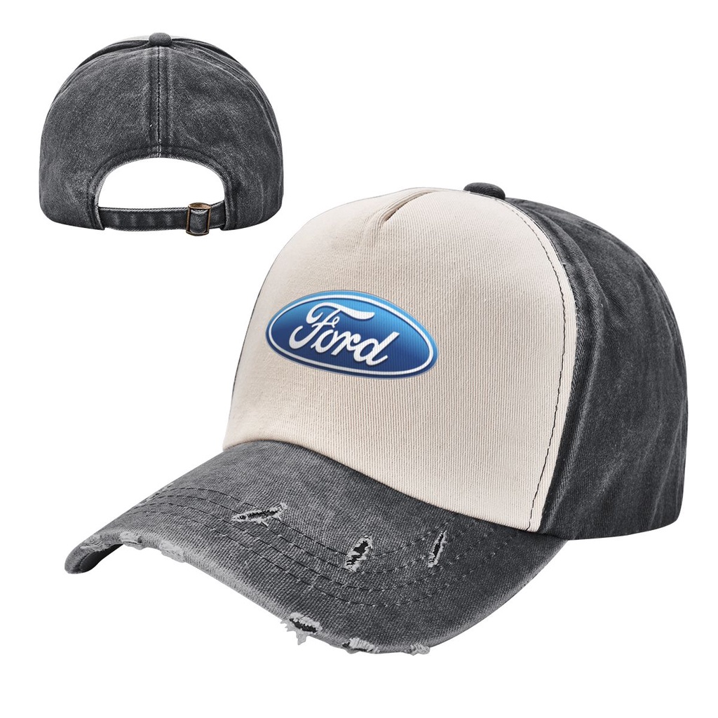 新款 Ford Logo 牛仔撞色水洗帽 成人牛仔帽子老帽  100%棉彎簷遮陽帽 可調整男女網紅同款鴨舌帽 簡約休閒百