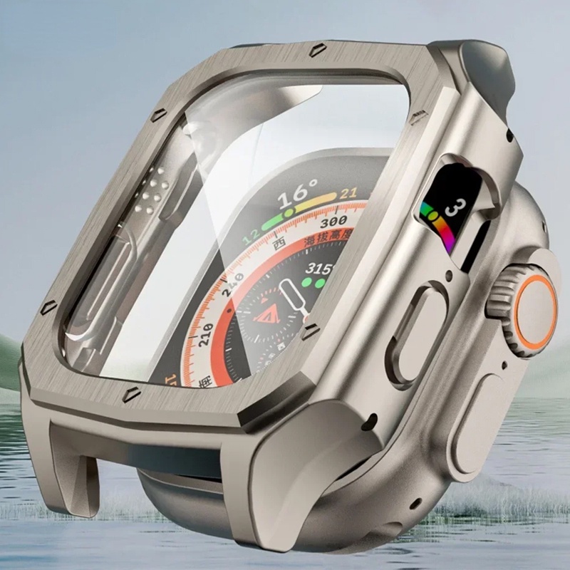 Pc 外殼+鋼化膜保險槓框架外殼保護套兼容 Apple Watch Ultra1 2 49mm iWatch Serie