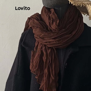 Lovito 女用休閒素色褶皺棉麻圍巾 LFA11474