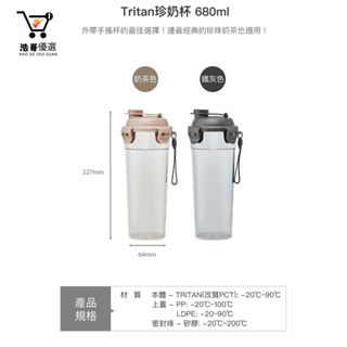 免運 【樂扣樂扣】Tritan隨行珍奶杯680ml/奶茶色、鐵灰色(防漏、可攜式提帶)