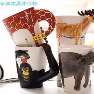 【B0110】高顏值3d手繪陶瓷可愛馬克杯咖啡杯家用隨手杯動物卡通大容量水杯