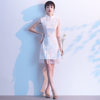 少女改良版旗袍2021年輕款小個子復古中國風洋裝性感短版緊身秋