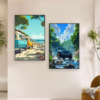 極有家 治癒系框畫 宮崎駿風格裝飾畫 海邊風景裝飾畫 現代小眾裝飾畫 卡通畫 沙發墻壁畫 客廳餐廳掛畫 無框畫
