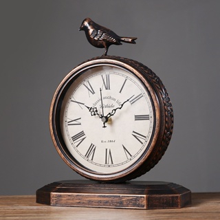 🔥免運熱賣 時鐘 掛鐘 鐘錶 美式復古座鐘老式創意擺件歐式客廳台鐘台式時鐘擺放鐘錶家用擺鐘