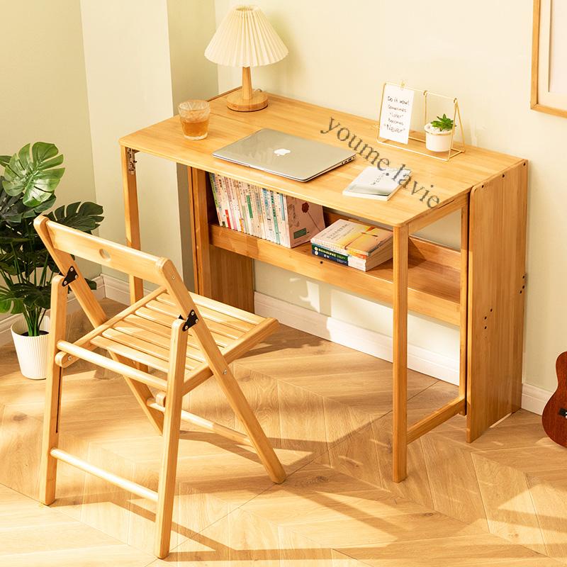 【采美生活】免運 摺疊書桌電腦桌子辦公桌學生家用小型台式實木卧室床邊寫字工作台