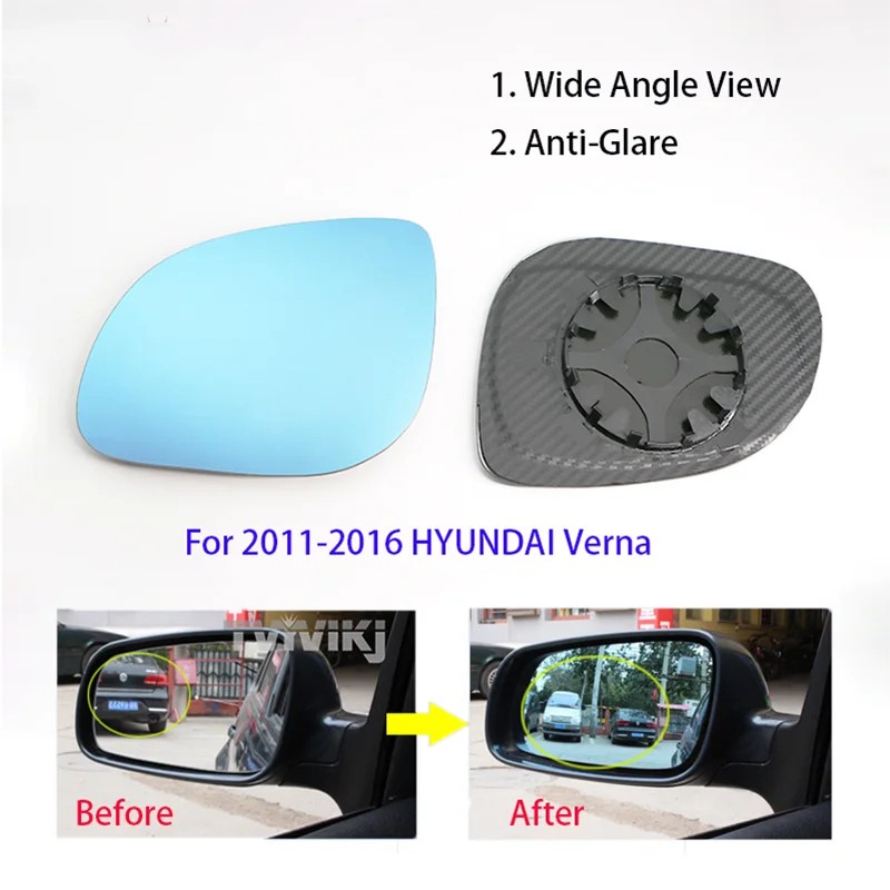 HYUNDAI Ly 側後視鏡藍色玻璃鏡片適用於現代 Verna 2011-2016 廣角防眩光門鏡 ARAD