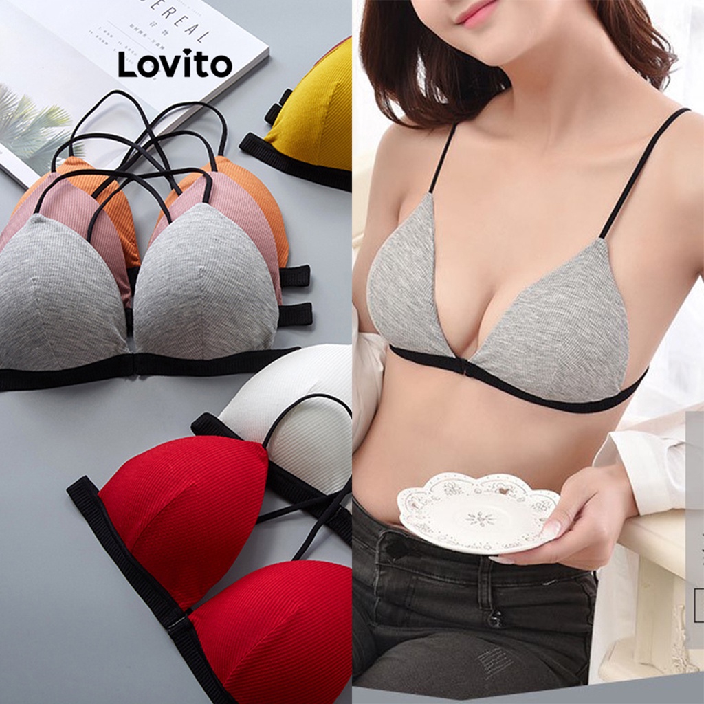 Lovito 女士休閒撞色內衣 LNA38258 (灰色/白色/黑色)