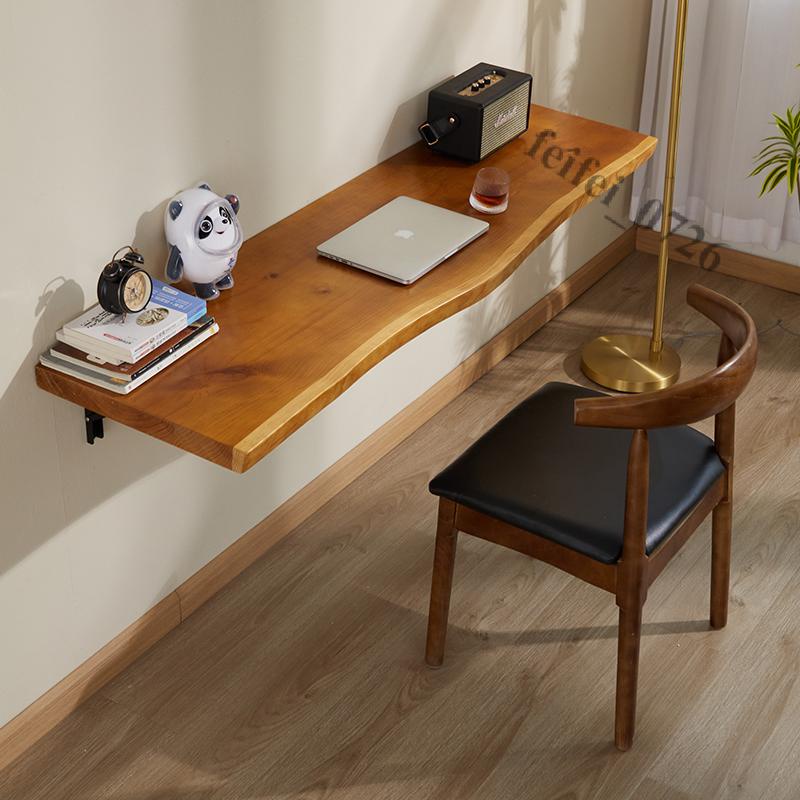 【即美生活】免運 牆上壁掛式餐桌實木書桌懸挂桌牆壁電腦桌小戶型桌板摺疊簡易吧台