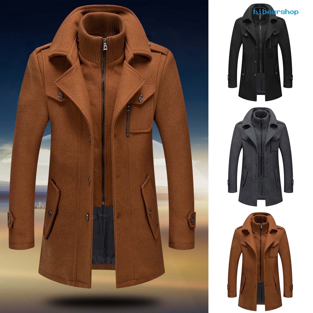 [HIBE] 秋冬男士大衣中長款高領假兩件翻領夾克外套