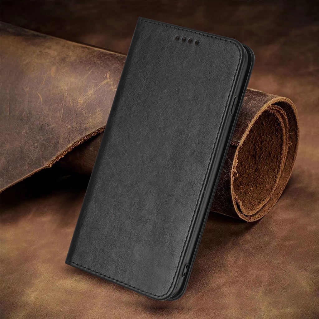 手機內部的信用卡支架手機殼，皮革手機殼磁性，適用於iPhone15 14 13 12 11-黑色