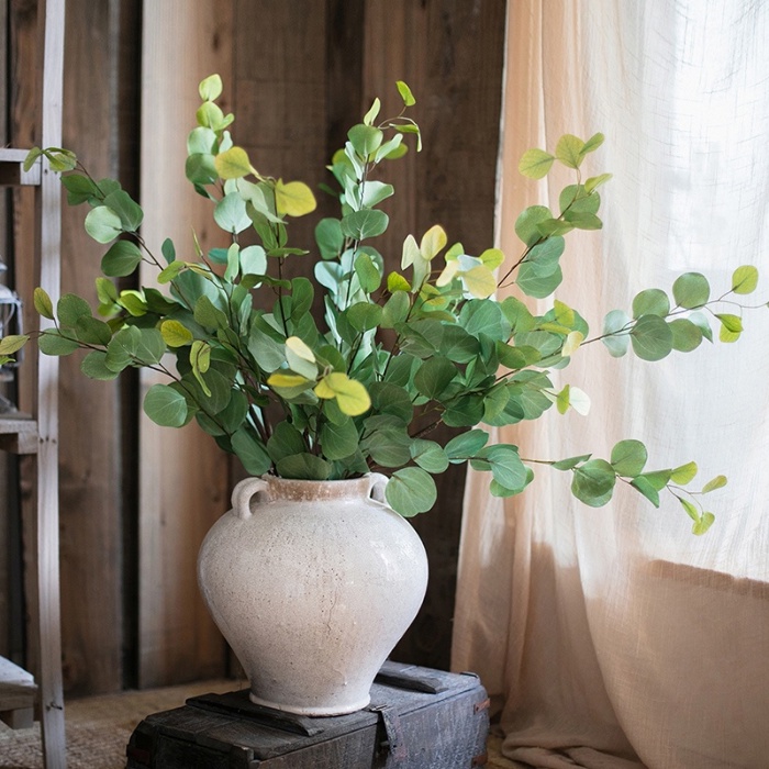 花古谷小店 尤加利葉仿真花圓葉綠植乾花ins假花客廳茶几花藝擺設