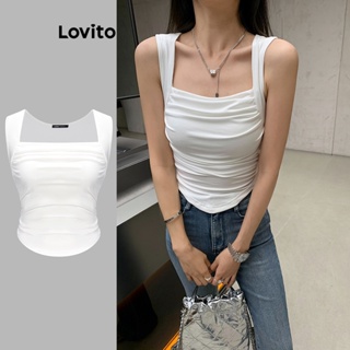 Lovito 女式休閒素色褶飾手帕下擺背心 L62ED045 (白色/黑色)