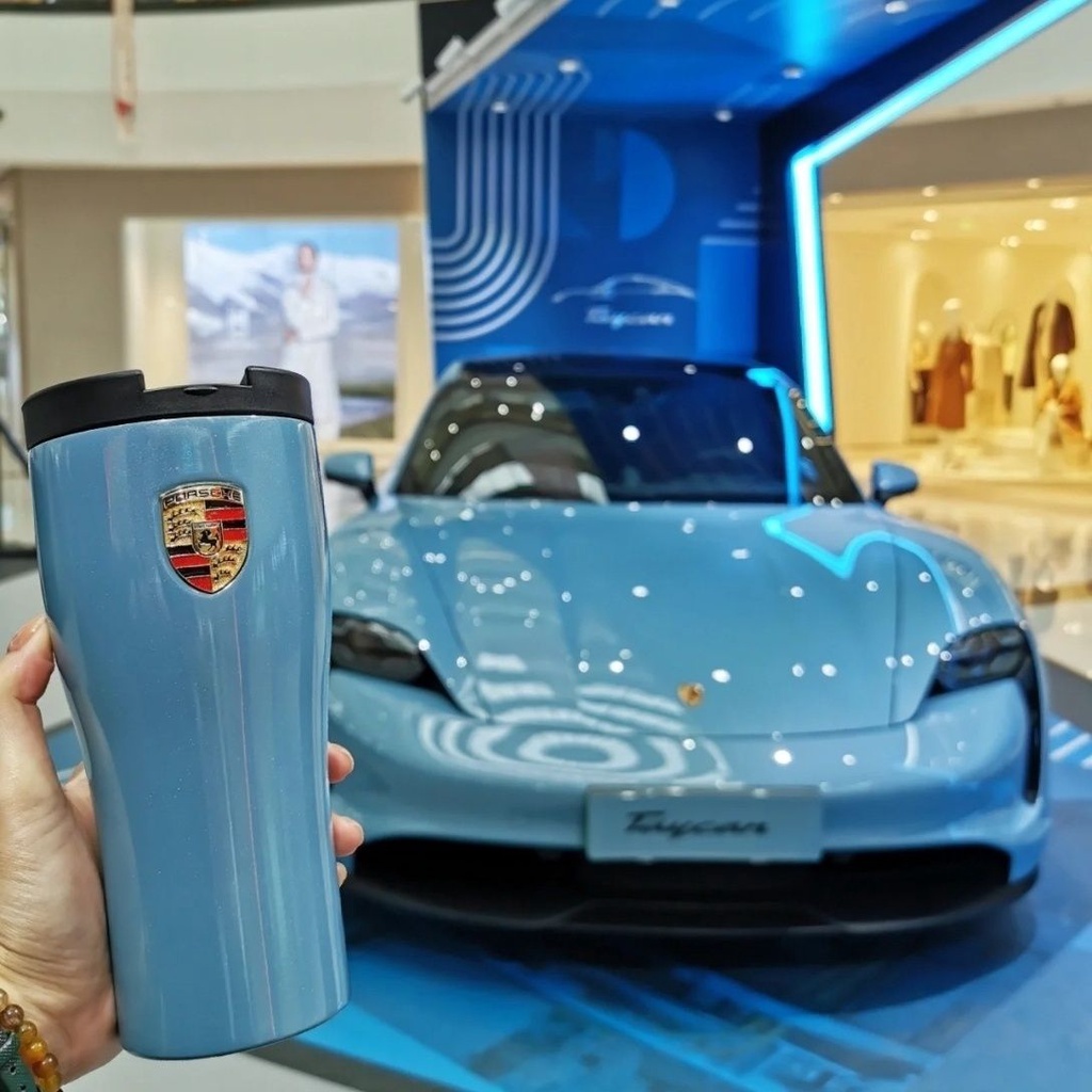 Porsche冰晶藍保溫杯 耐高溫運動水壺 車用不鏽鋼水杯 汽車周邊 4S禮品 汽車百貨