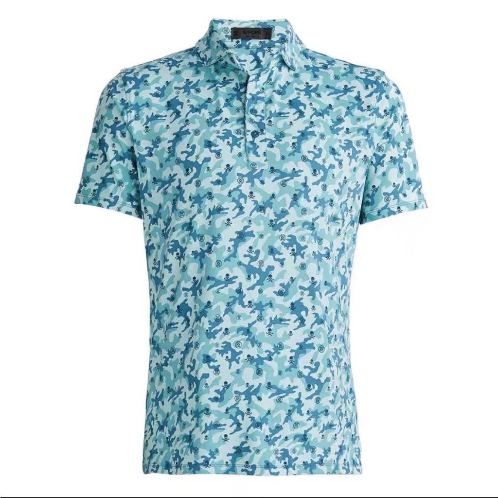 GFORE Boro Print Tech Pique Polo男子新款休閒時尚印花速乾高爾夫短袖襯衫