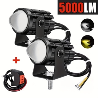2 件裝 5000LM 摩托車 LED 輔助頭燈帶控制開關雙色 ATV 踏板車駕駛賽車輔助聚光燈防水 IP68