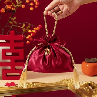 中式紅布糖果袋創意便攜禮品抽繩袋婚禮春節派對裝飾