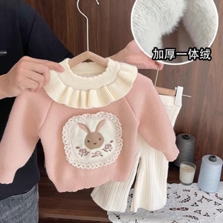 韓國童裝 韓系女童冬季刷毛毛衣女寶寶加厚圓領套頭針織衫一件式絨上衣打底衫
