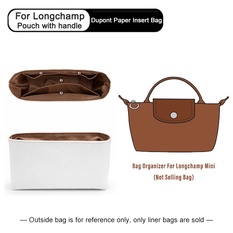 Evertoner 全新 Bag Organizer 適用於 Longchamp 迷你包錢包插入杜邦紙質收納袋白色帶口袋