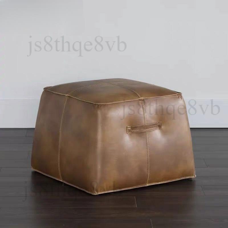 美式方形真皮棕色皮墩子客廳沙發凳腳踏衣帽間凳子門廳換鞋凳矮凳