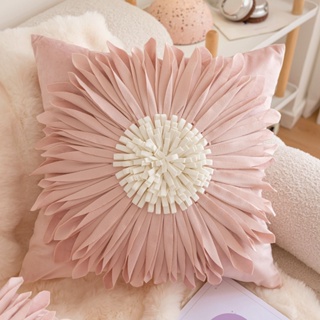 全新粉色花朵抱枕套 45x45 30x50 向日葵婚禮刺繡枕套紗布花朵枕套枕套