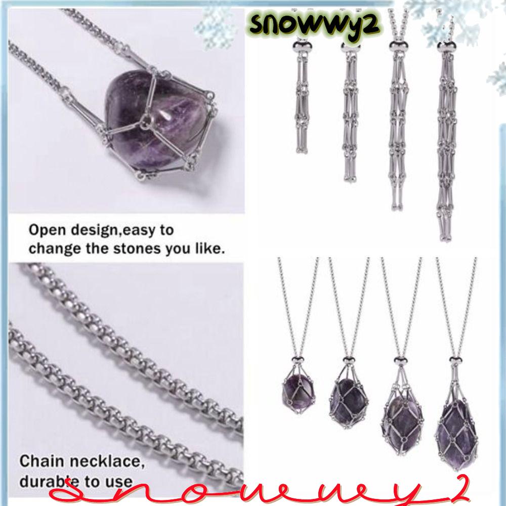 SNOWWY2水晶夾籠項鍊,不銹鋼黑色水晶網金屬項鍊,可互換項鍊配件石頭持有人項鍊女人男人