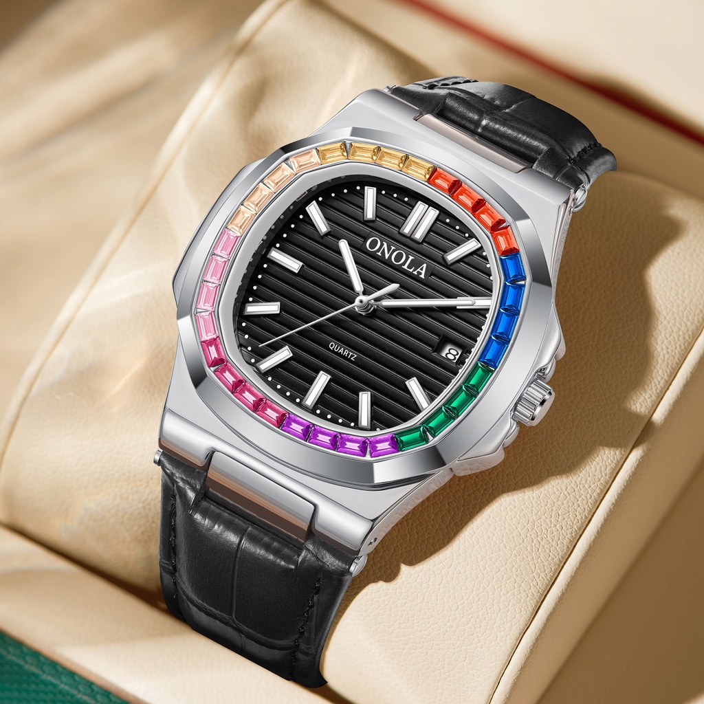 ONOLA 3852 2023年秋季新品 爆款 高品質 彩虹鑽 手錶 皮帶 防水石英錶