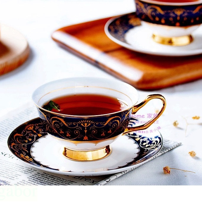 [HOME] 骨瓷咖啡杯 2杯2盤組 花茶杯 古典咖啡杯 簡約圖紋對杯 下午茶杯 私人收藏