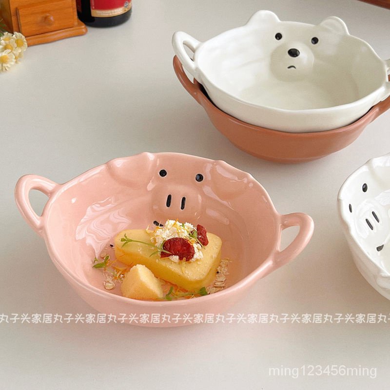 ✨ 韓國ins可愛小豬泡麵碗 早餐麥片優格碗 陶瓷餐具家用雙耳碗