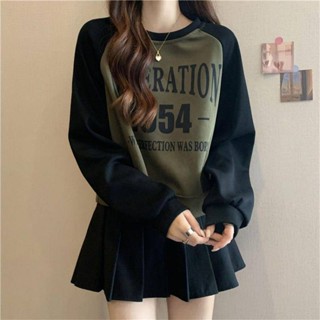 衛衣女 C154 韓版 ins 風 學生 寬松 長袖上衣 oversize 撞色拼接短款衛衣女 長袖 薄款